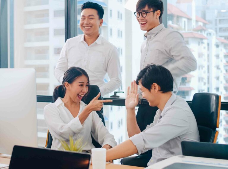 Millennial group of young businesspeople Asia businessman and bu