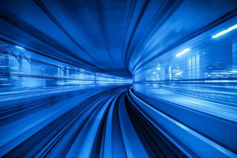 Motion blur of Automatic train moving inside tunnel in Tokyo, Ja